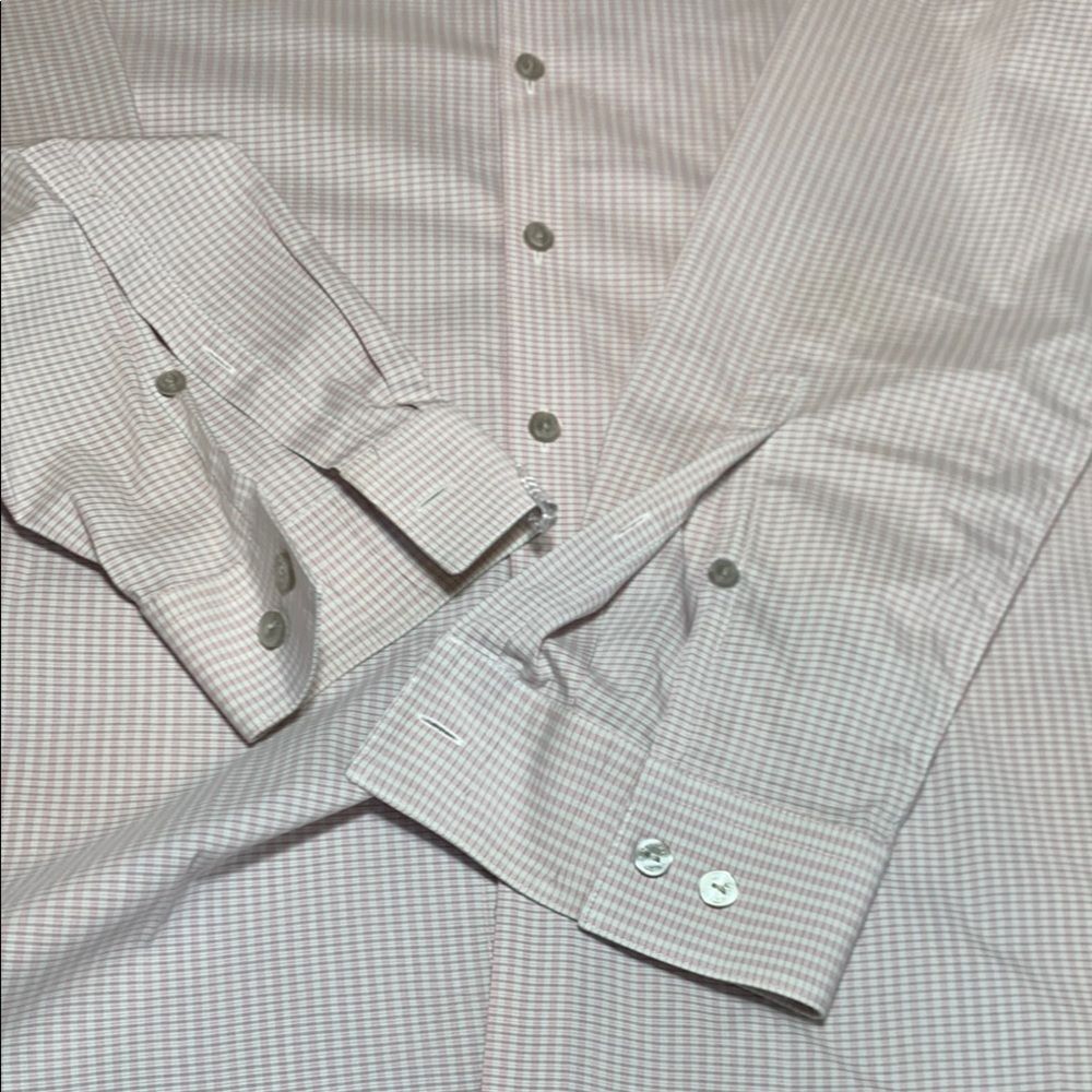 Kenneth Cole Reaction Dress Shirt Men's 17 32/33 Button-Up Pink Slim Fit Plaid - Picture 9 of 9